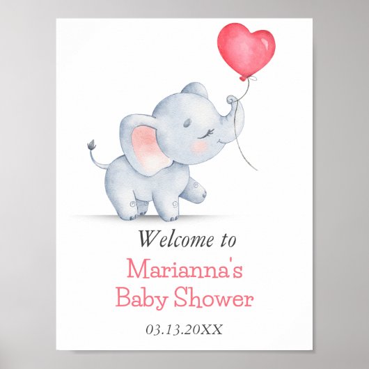 Eenvoudige olifant & hart ballon Baby shower Poster (Voorkant)