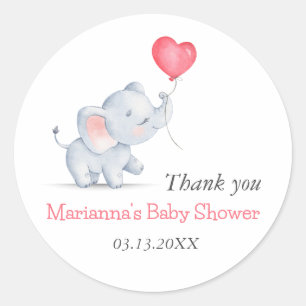 Eenvoudige olifant & hart ballon Baby shower Ronde Sticker