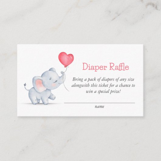 Eenvoudige Olifant & Hart Ballon Luier Raffle Informatiekaartje (Voorkant)