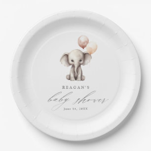 Eenvoudige Olifant met Ballonnen Neutrale Baby Sho Papieren Bordje