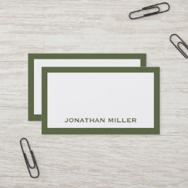 Eenvoudige olijfgroen en witte typografische visitekaartje