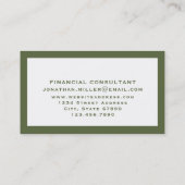 Eenvoudige olijfgroen en witte typografische visitekaartje (Achterkant)