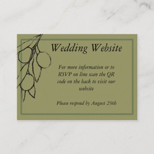 Eenvoudige Olijfgroen Olijftak QR Code Informatiekaartje (Voorkant)