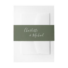 Eenvoudige olijfgroene handtekening script uitnodigingen wikkel