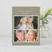 Eenvoudige olijfgroene kerstkaart met multi-fotoco (Staand voorkant)