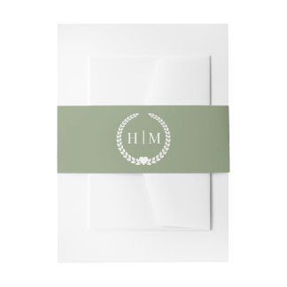Eenvoudige olijfgroene minimalistische monogram uitnodigingen wikkel