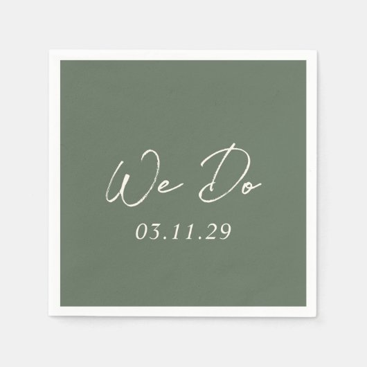 Eenvoudige olijfgroene moderne bruiloft servet (Voorkant)