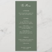 Eenvoudige olijfgroene moderne trouw menu (Voorkant)