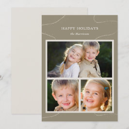 Eenvoudige olijfgroene multi-fotocollage kerstkaar feestdagenkaart