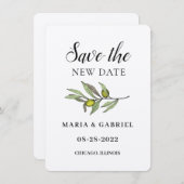 Eenvoudige Olijftak. Rustieke kraft Huwelijksdatum Save The Date (Voorkant / Achterkant)