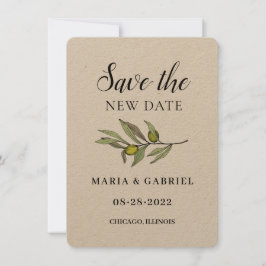 Eenvoudige Olijftak. Rustieke kraft Huwelijksdatum Save The Date