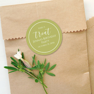 Eenvoudige olive Green Birthday Calligraphy Cute P Ronde Sticker