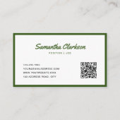 Eenvoudige Olive Green Border Script QR Code Visitekaartje (Achterkant)