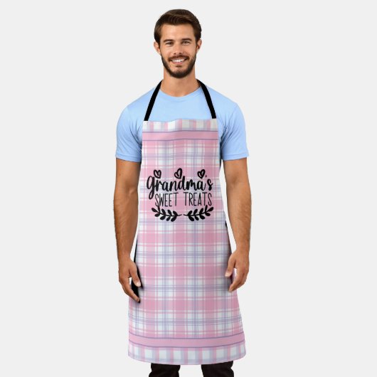 Eenvoudige oma's Plaid All-Over Print Schort (Gedragen)