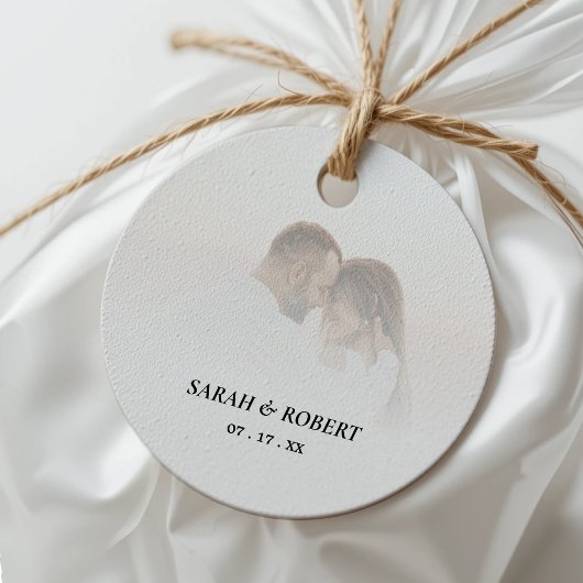 Eenvoudige Ombre Witte Foto Bruiloft Bedankjes Labels
