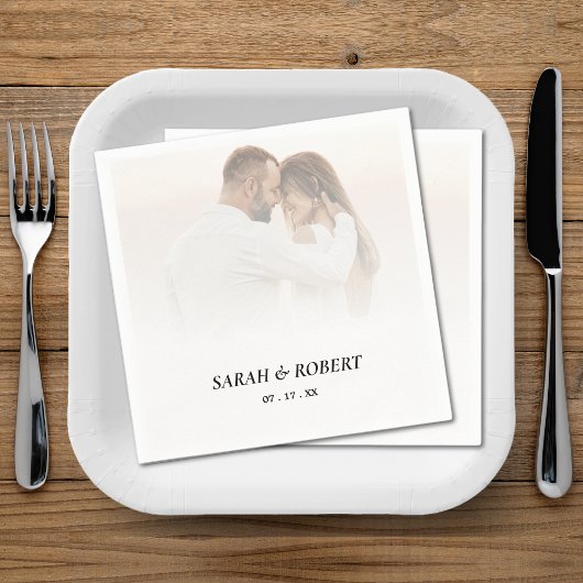Eenvoudige Ombre Witte Foto Bruiloft Servet