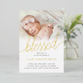 Eenvoudige one Photo Bless Baptism Gold Folie Uitnodiging (Staand Voorkant)