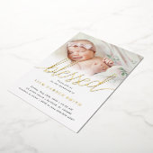 Eenvoudige one Photo Bless Baptism Gold Folie Uitnodiging (Gedraaid)
