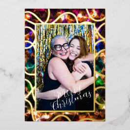 Eenvoudige One Photo Multicolor Folie Kerstkaart Feestdagenkaart