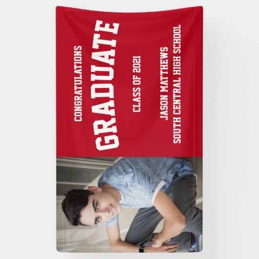 Eenvoudige One Photo Red Afstuderen Banner (Verticaal)