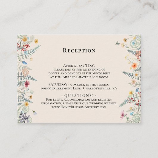 Eenvoudige ontvangst van Wildflower Fern beige bru Informatiekaartje (Voorkant)