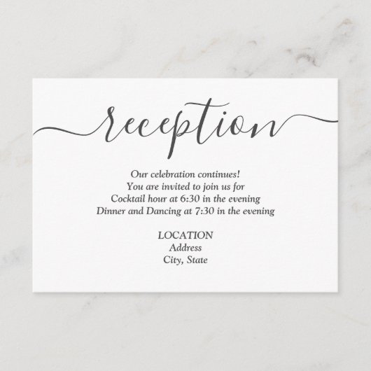 Eenvoudige ontvangst van zwart-witbruiloft informatiekaartje (Voorkant)