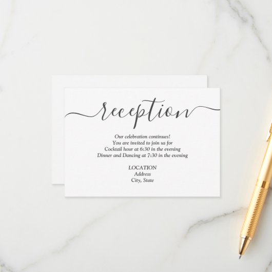 Eenvoudige ontvangst van zwart-witbruiloft informatiekaartje (Voorkant / Achterkant in situ)