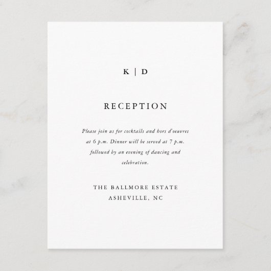 Eenvoudige ontvangst van zwart-witbruiloft informatiekaartje (Voorkant)