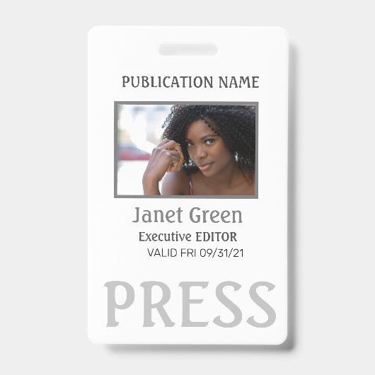 Eenvoudige op maat gemaakte foto ID Journalist Per Badge (Voorzijde)