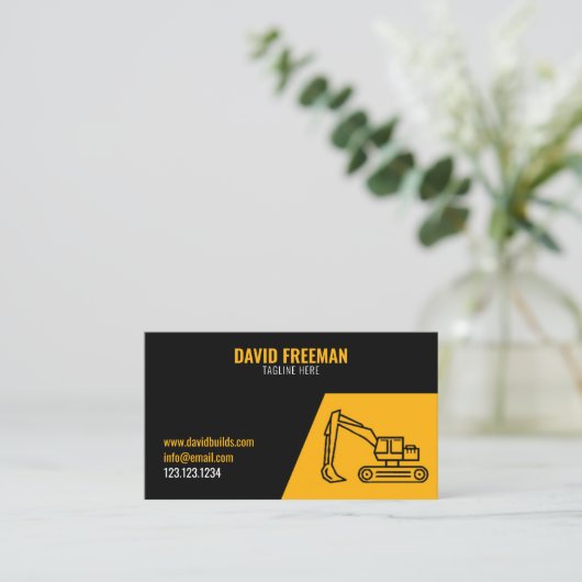 Eenvoudige opbouw van gele en zwarte excavator visitekaartje (Staand voorkant)