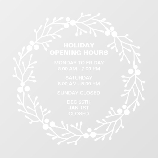 Eenvoudige openingstijden feestdag, kerstmis raamsticker (Vel)