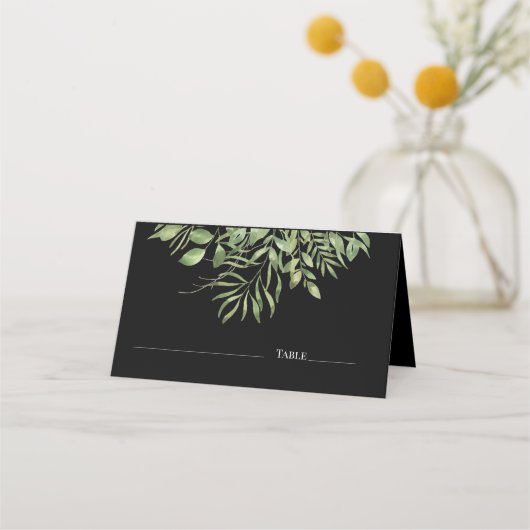 Eenvoudige opslag | Zwart | Greenery Wedding Desig Plaatskaartje (Voorkant)