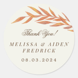 Eenvoudige Oranje bijkantoor najaar huwelijk Ronde Sticker