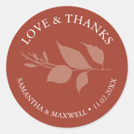Eenvoudige Oranje bladeren Dank u trouwstickers Ronde Sticker
