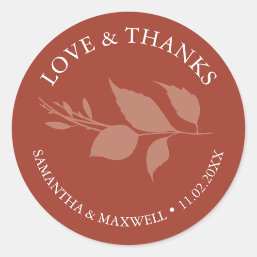 Eenvoudige Oranje bladeren Dank u trouwstickers Ronde Sticker (Voorkant)