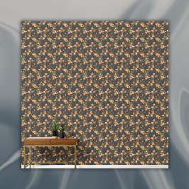 Eenvoudige Oranje bloemenpatroon houtskool achterg Behang