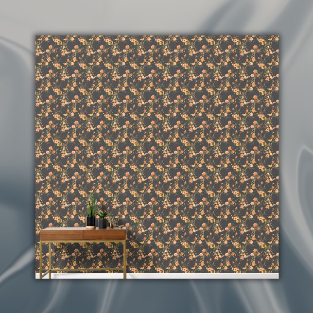 Eenvoudige Oranje bloemenpatroon houtskool achterg Behang (Creator heeft geüpload)