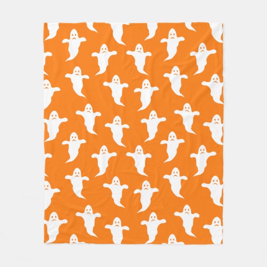 Eenvoudige Oranje en Witte Geesten Halloween Fleece Deken (Voorkant)