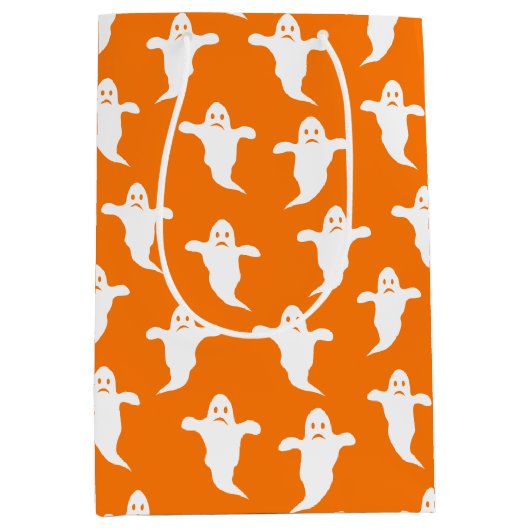 Eenvoudige Oranje en Witte Geesten Halloween Medium Cadeauzakje (Voorkant)