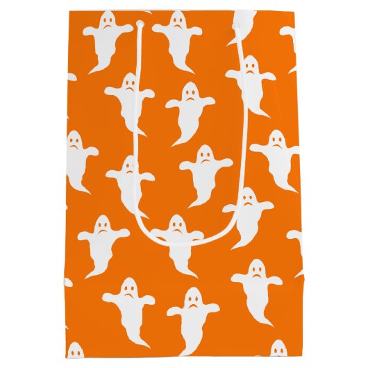 Eenvoudige Oranje en Witte Geesten Halloween Medium Cadeauzakje (Achterkant)