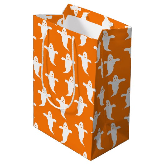 Eenvoudige Oranje en Witte Geesten Halloween Medium Cadeauzakje (Achterkant Gekanteld)