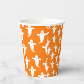Eenvoudige Oranje en Witte Geesten Halloween Papieren Bekers (Links)