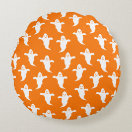 Eenvoudige Oranje en Witte Geesten Halloween Rond Kussen