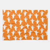 Eenvoudige Oranje en Witte Geesten Halloween Theedoek (Horizontaal)
