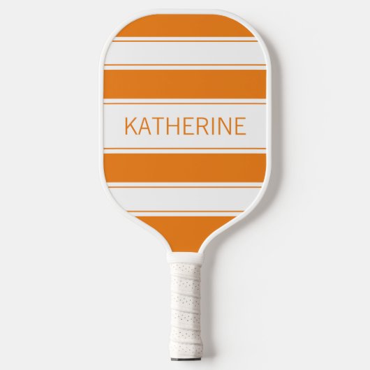 Eenvoudige Oranje en Witte Striped douanenaam Pickleball Paddle (Voorkant)