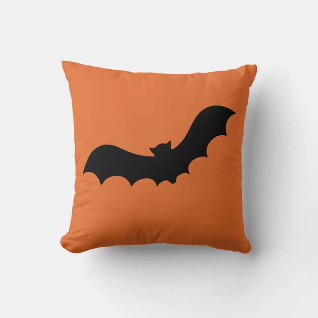 Eenvoudige Oranje en zwarte Happy Halloween Bat Kussen (Voorkant)