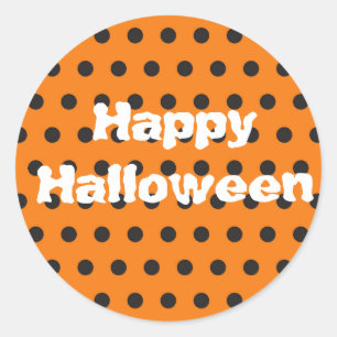Eenvoudige Oranje en Zwarte Stip Gelukkig Hallowee Ronde Sticker