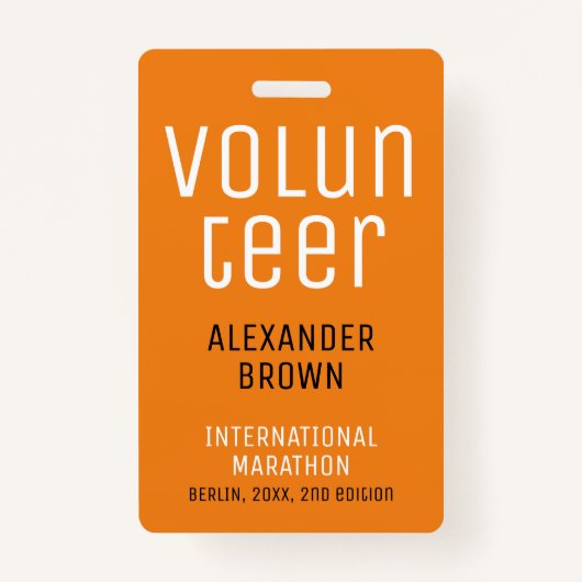 Eenvoudige Oranje Gebeurtenis Vrijwilliger QR Code Badge (Voorkant)