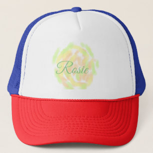 Eenvoudige oranje gele aquarel voeg je naam letter trucker pet