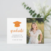 Eenvoudige Oranje Gold Graduation Cap Tassel Kaart (Staand voorkant)